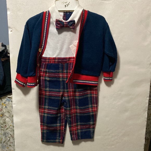 NWOT 3-Piece Blue + Plaid INFANT BOY Sweater/Onesie/Bowtie OUTFIT Size 12 mos - Picture 2 of 7